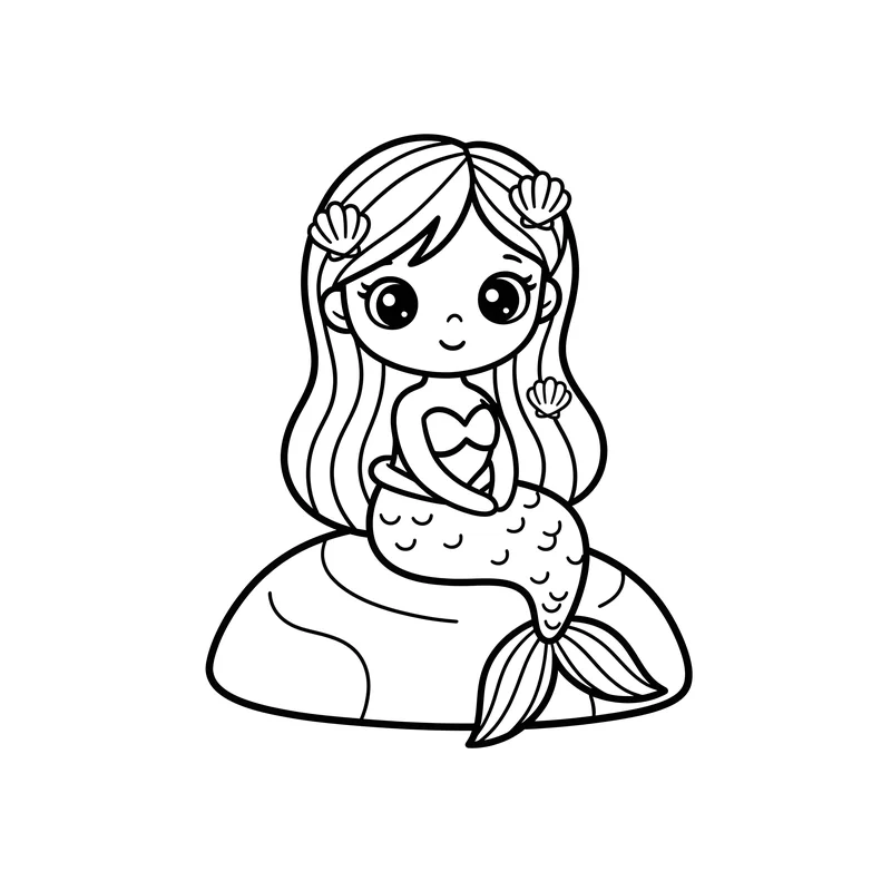 Meerjungfrau auf Felsen zum Ausmalen