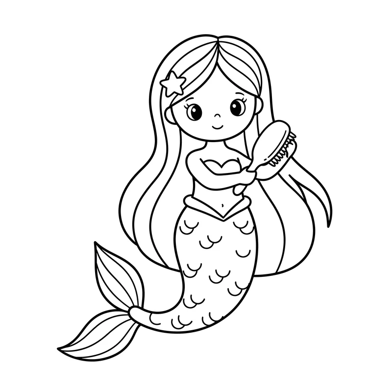 Meerjungfrau kämmt Haare zum Ausmalen