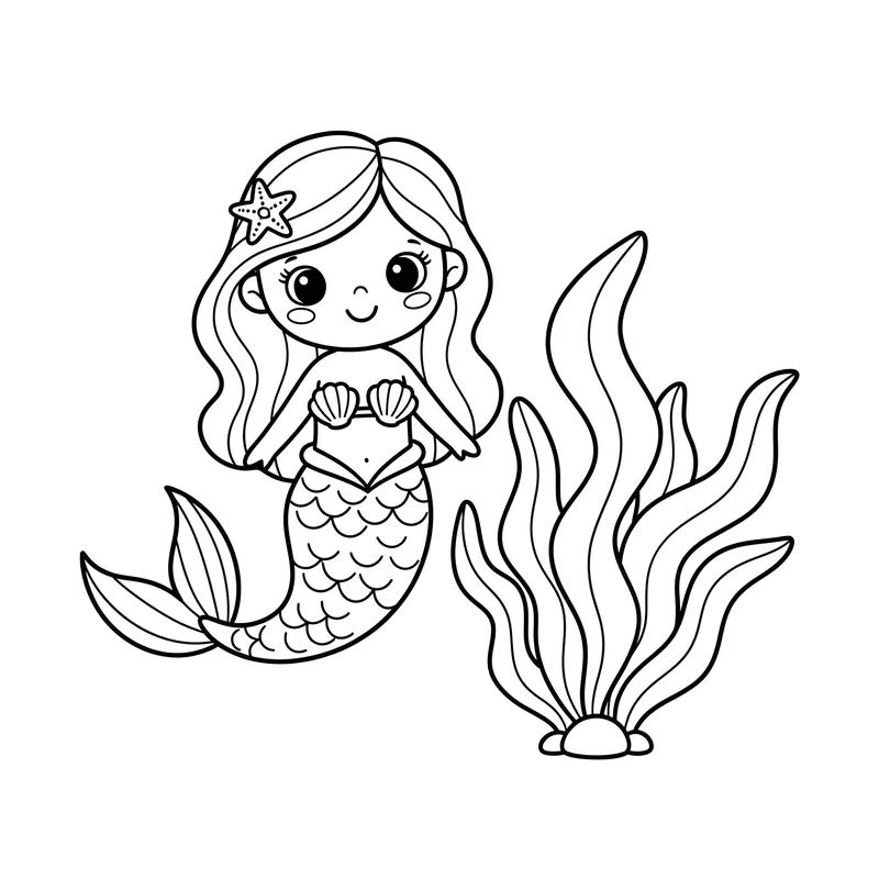 Meerjungfrau mit Algen zum Ausmalen