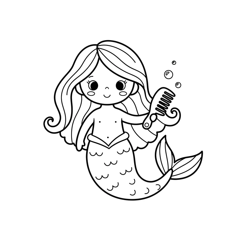 Meerjungfrau mit Kamm zum Ausmalen