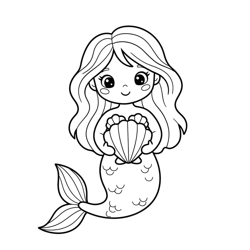 Meerjungfrau mit Muschel zum Ausmalen
