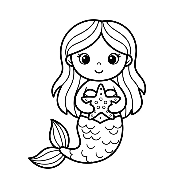 Meerjungfrau mit Seestern zum Ausmalen