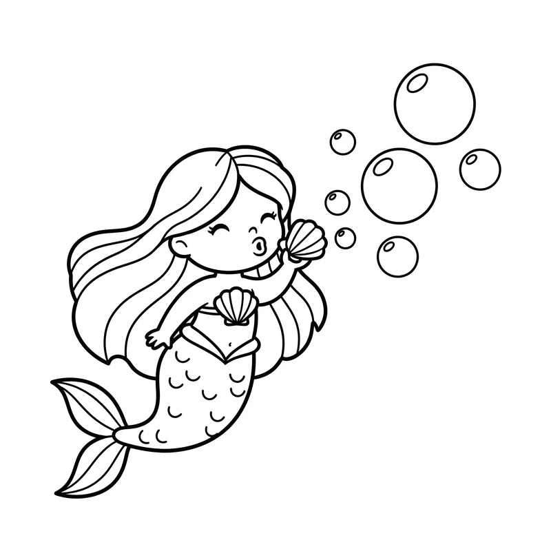 Meerjungfrau mit Seifenblasen zum Ausmalen