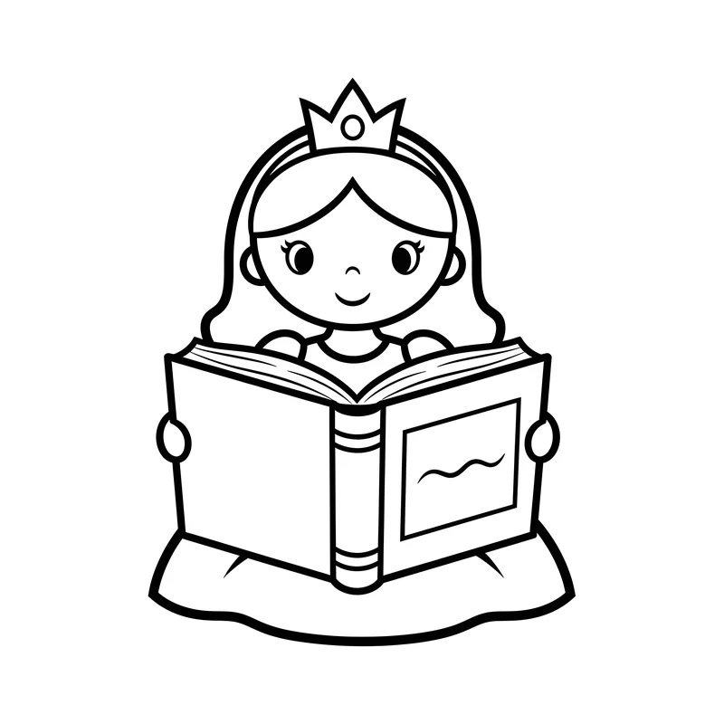 Prinzessin liest Buch zum Ausmalen