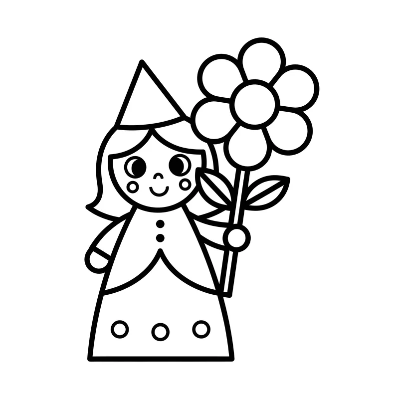 Prinzessin mit Blume zum Ausmalen