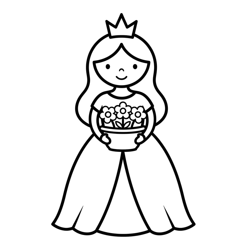 Prinzessin mit Blumenkorb zum Ausmalen