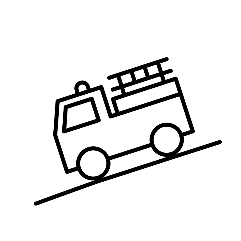 Feuerwehrauto fährt steilen Berg hoch zum Ausmalen