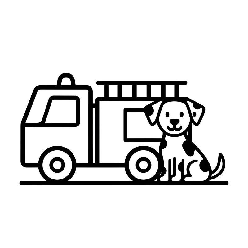 Feuerwehrauto mit fröhlichem Dalmatiner zum Ausmalen