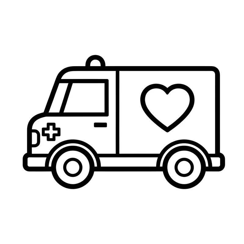 Krankenwagen mit Herz-Symbol zum Ausmalen