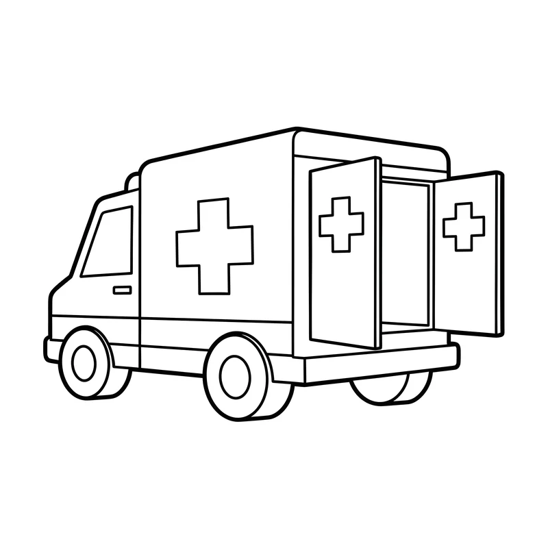 Krankenwagen mit offenen Türen zum Ausmalen
