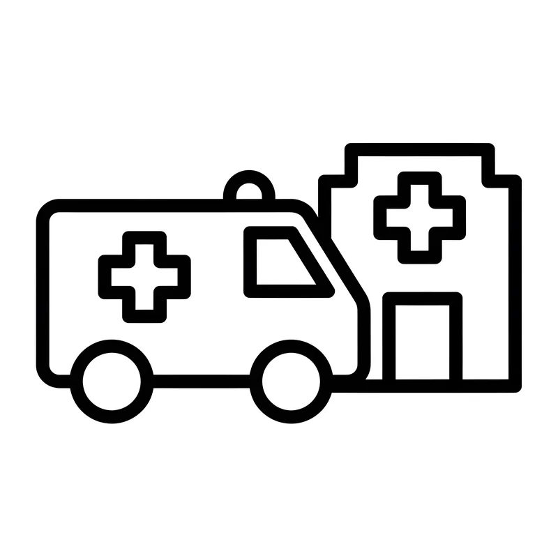 Krankenwagen vor Krankenhaus zum Ausmalen