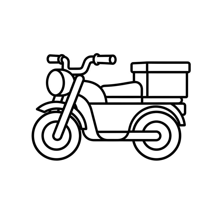 Liefermotorrad mit Transportbox zum Ausmalen