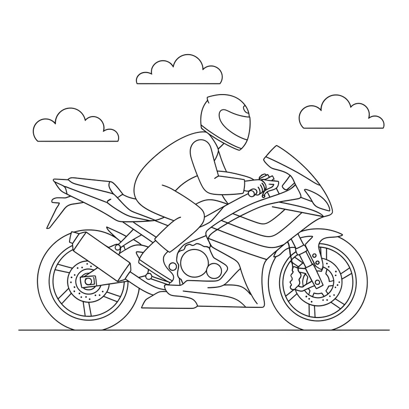 Sportmotorrad mit sportlichem Fahrer zum Ausmalen