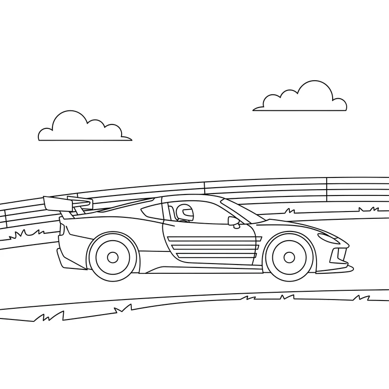 Rennauto auf kurviger Rennstrecke zum Ausmalen