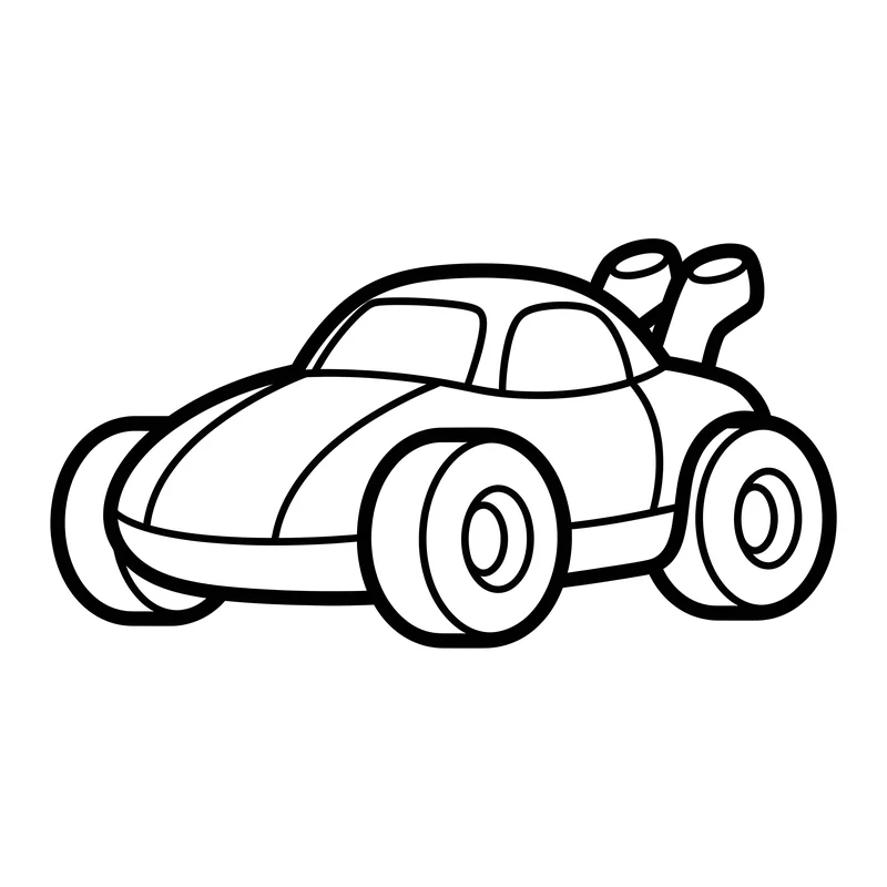 Rennauto mit Auspuffrohren zum Ausmalen