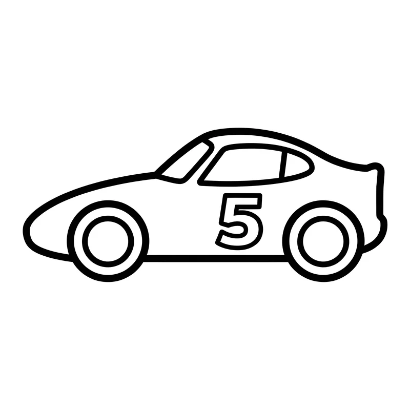 Rennauto Nummer 5 zum Ausmalen