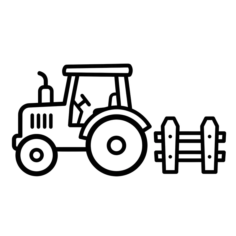 Traktor neben Zaun zum Ausmalen