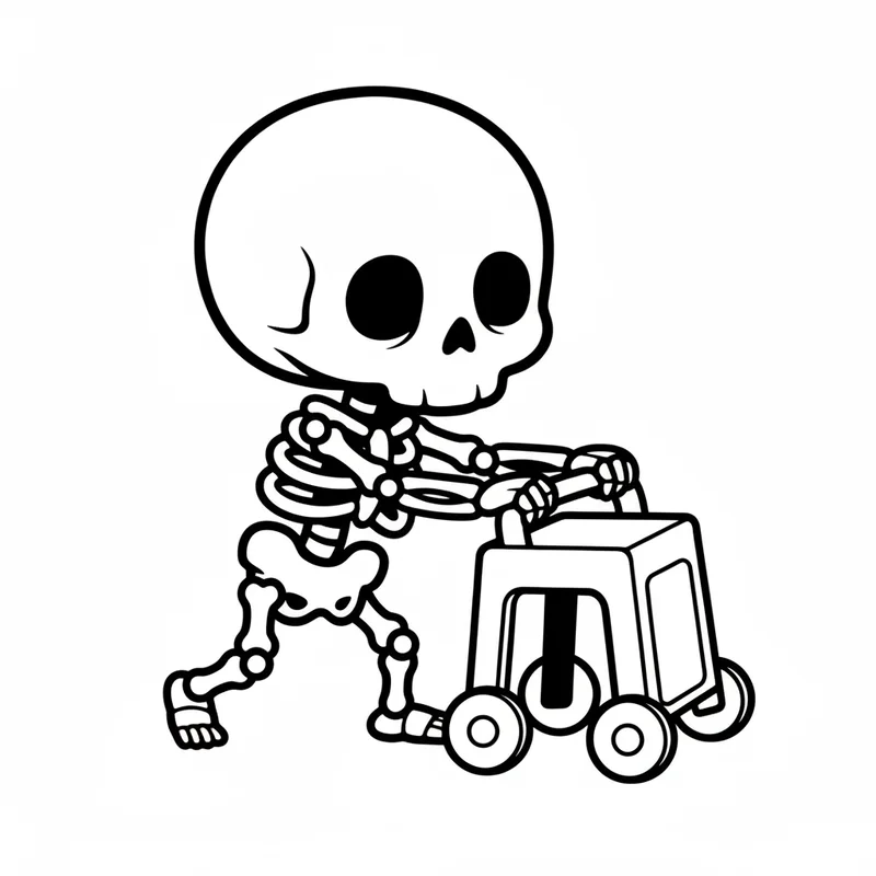 Babyskelett mit Gehwagen zum Ausmalen