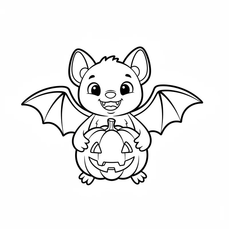 Freundliche Fledermaus mit Kürbis zum Ausmalen