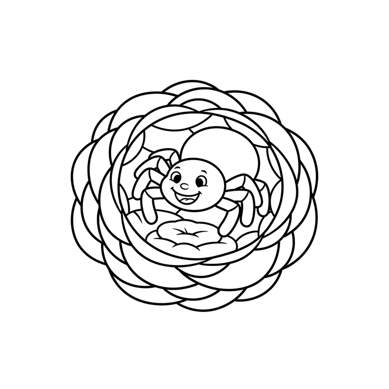 Freundliche Spinne im Nest zum Ausmalen