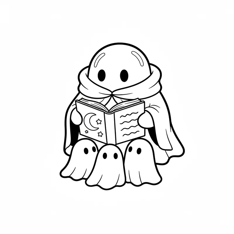 Freundlicher Geist mit Buch zum Ausmalen