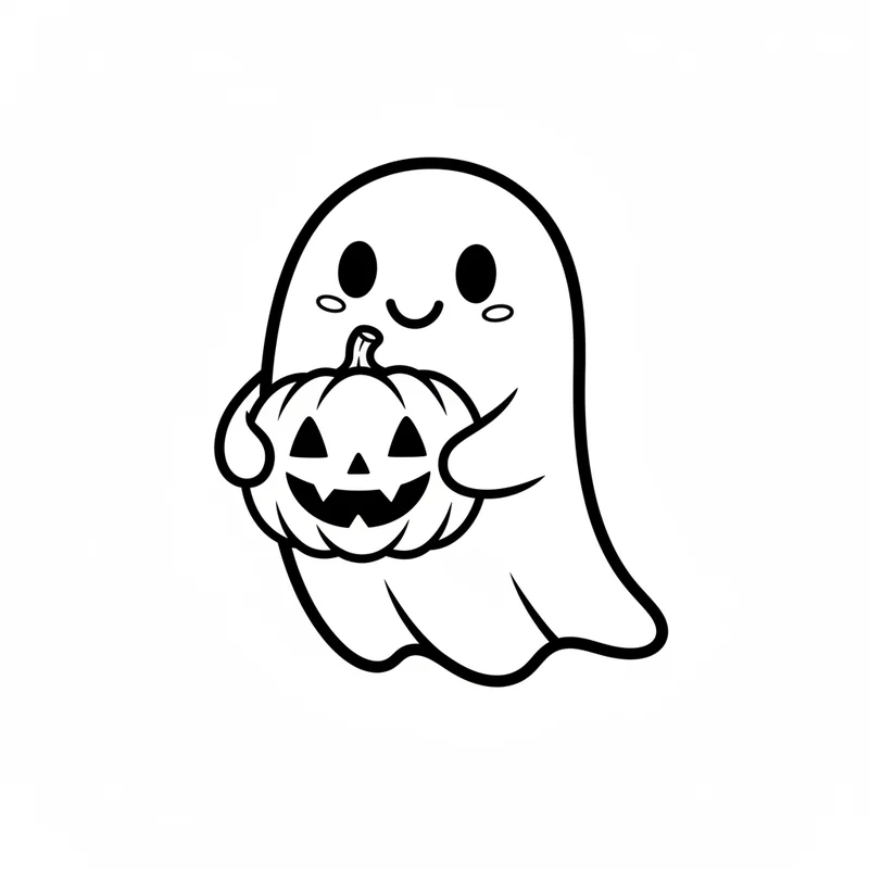 Freundlicher Geist mit Kürbis zum Ausmalen