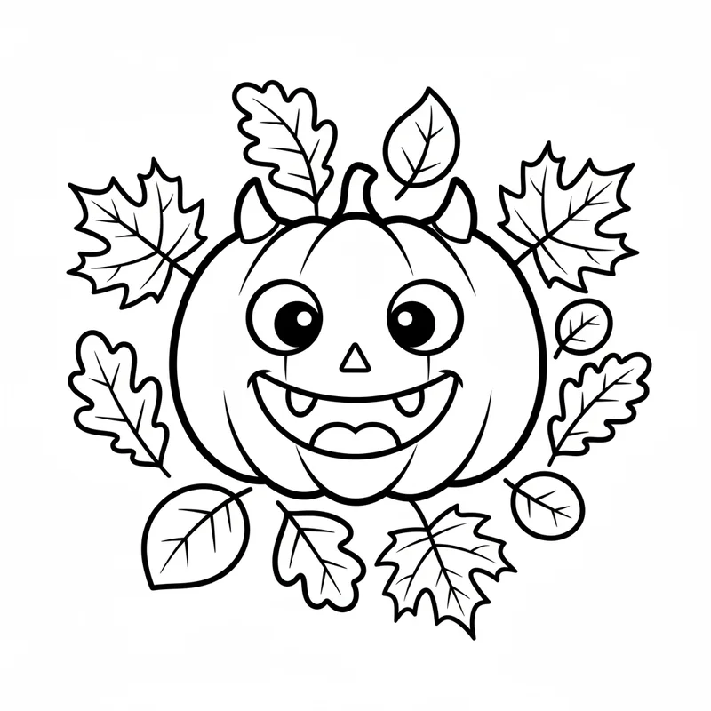 Freundlicher Kürbis mit Blättern zum Ausmalen