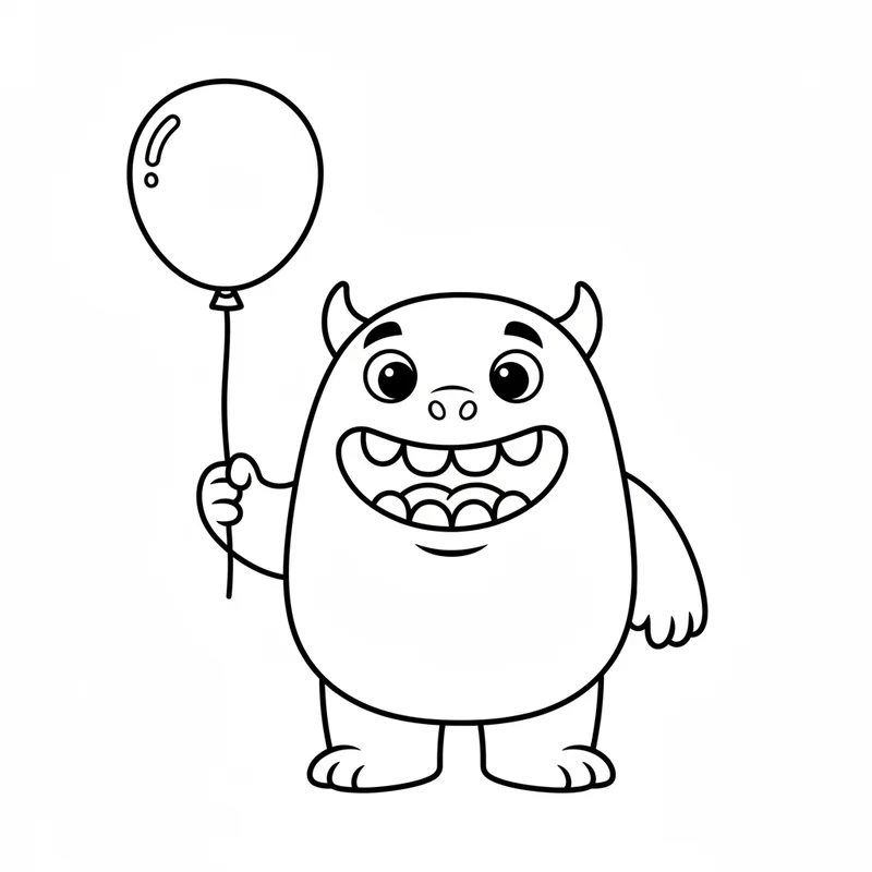 Freundliches Monster mit Ballon zum Ausmalen