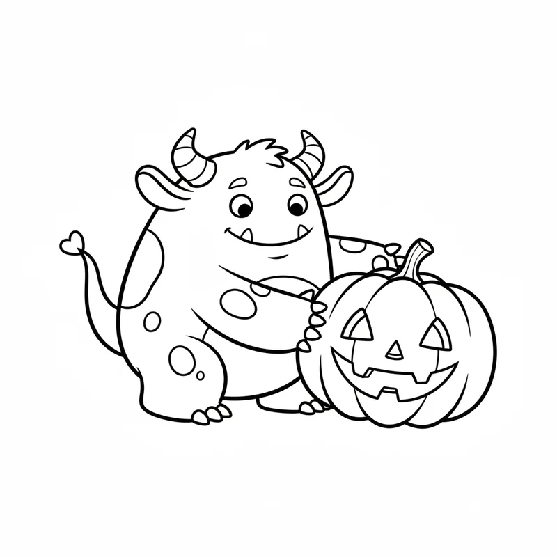 Freundliches Monster mit Kürbis zum Ausmalen