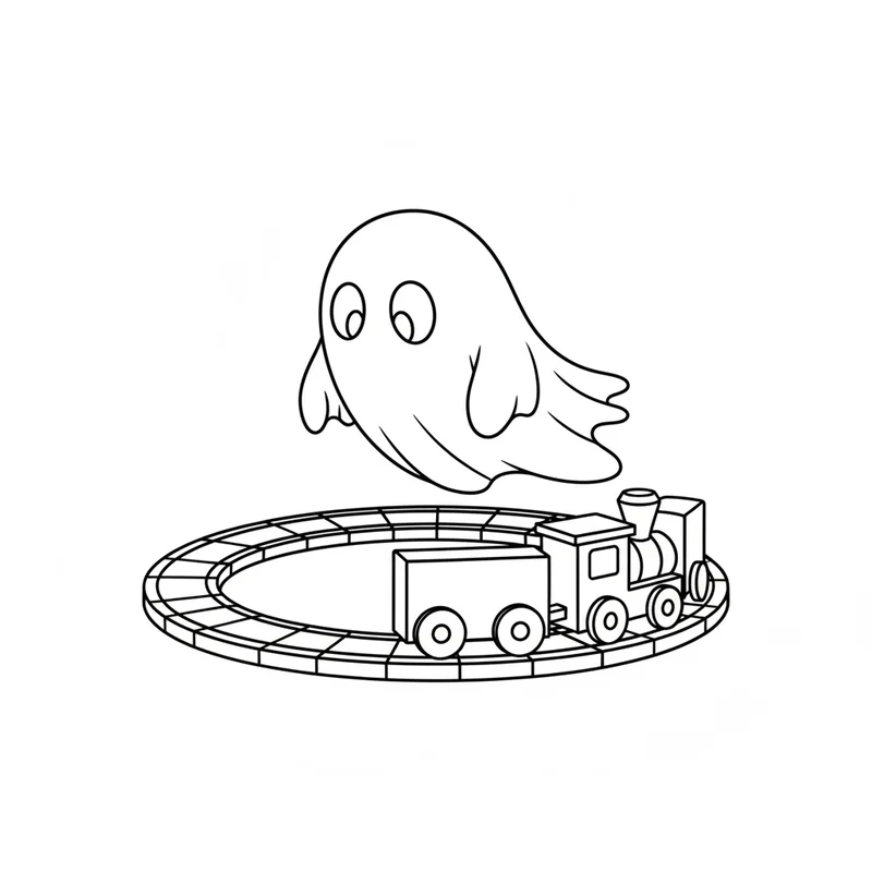 Geist mit Spielzeugeisenbahn zum Ausmalen