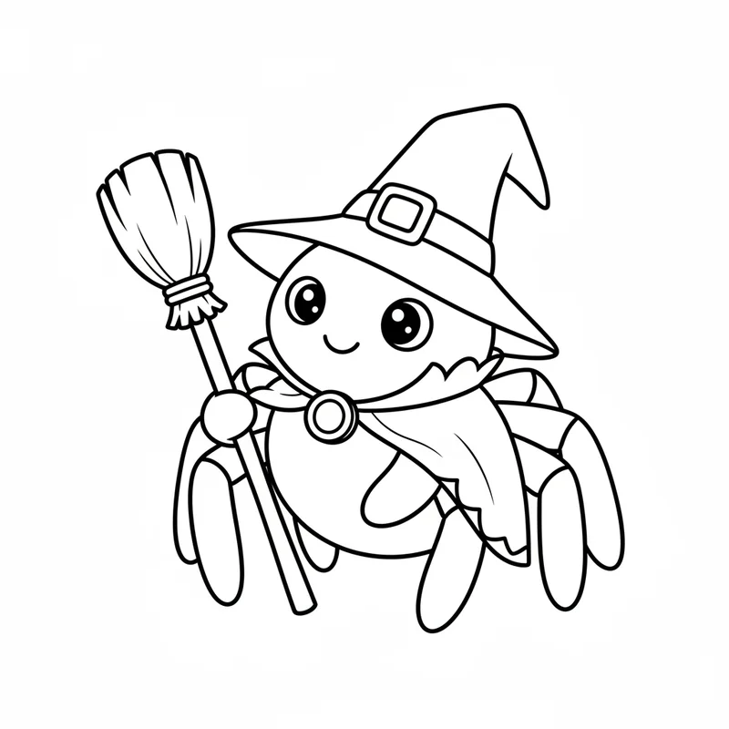 Spinne als Hexe zum Ausmalen