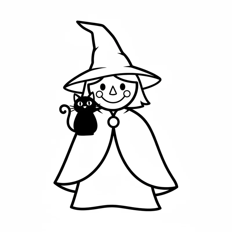 Hexe mit schwarzer Katze zum Ausmalen