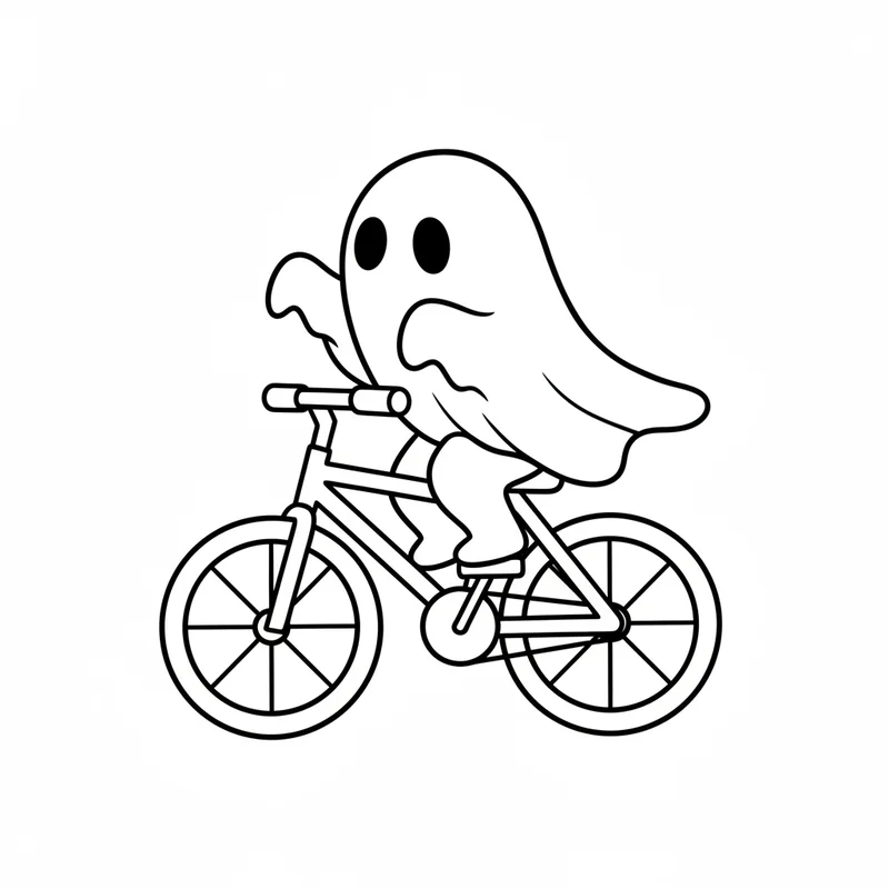 Kleiner Geist auf Fahrrad zum Ausmalen