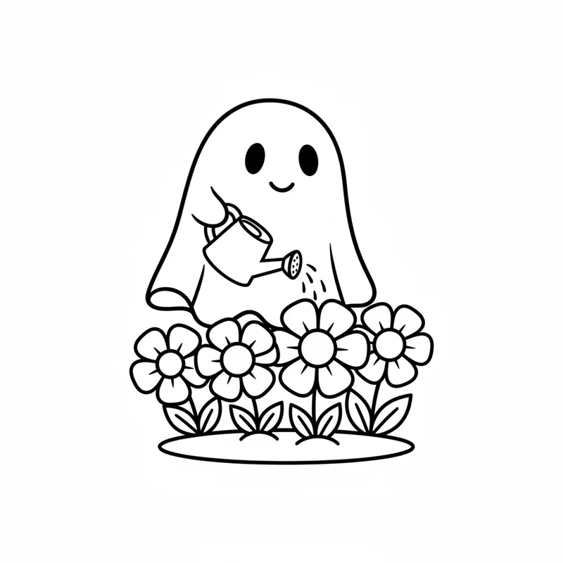 Fröhlicher Geist mit Gießkanne zum Ausmalen