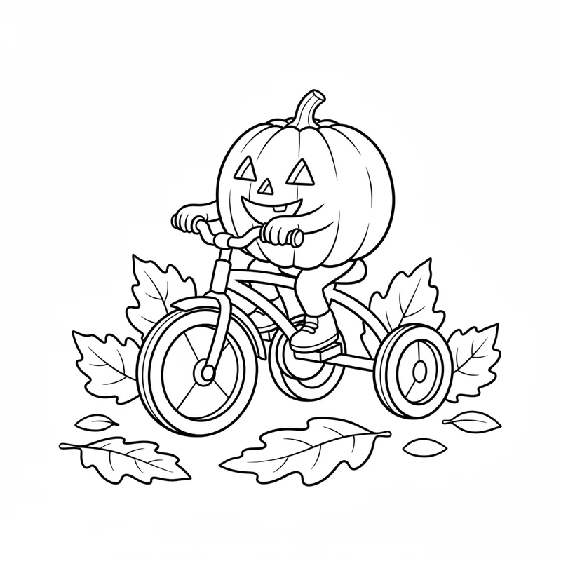 Kürbis auf Kinderfahrrad zum Ausmalen