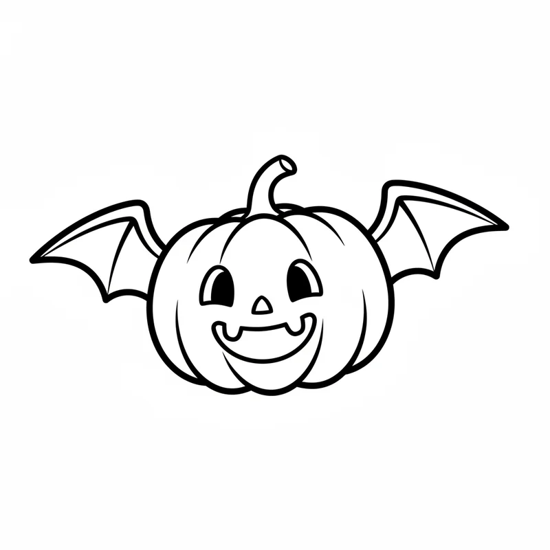 Lustiger Kürbis mit Fledermausflügeln zum Ausmalen