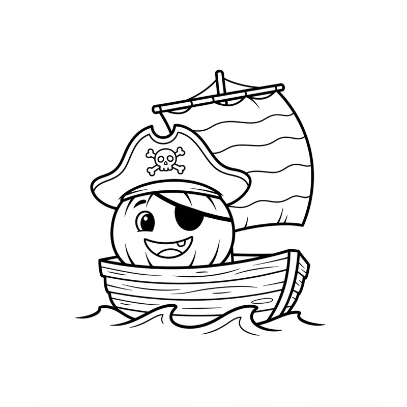 Kürbis-Pirat im Boot zum Ausmalen