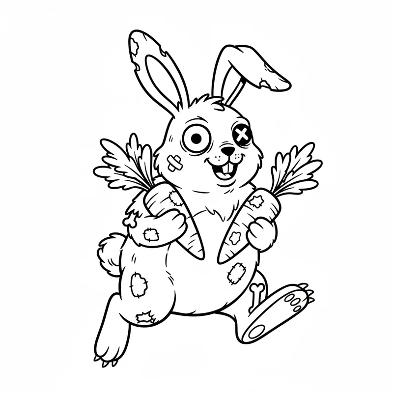 Lustiger Zombie-Hase mit Karotten zum Ausmalen