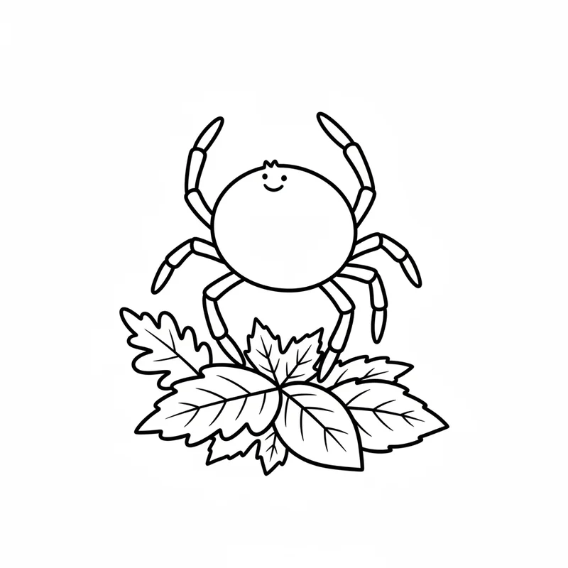 Niedliche Krabbe auf Blättern zum Ausmalen