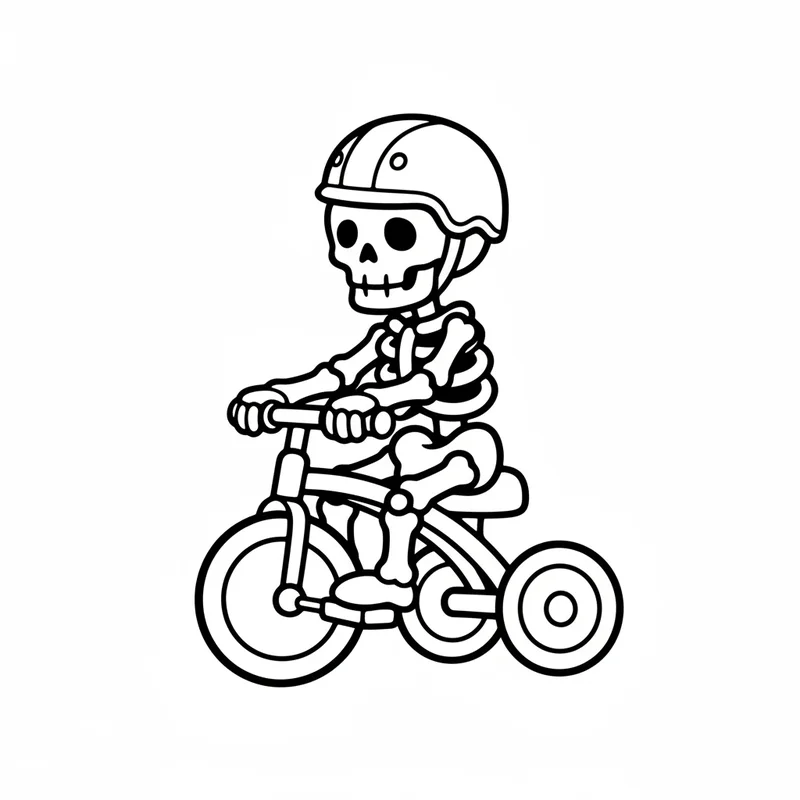 Skelett auf Dreirad zum Ausmalen