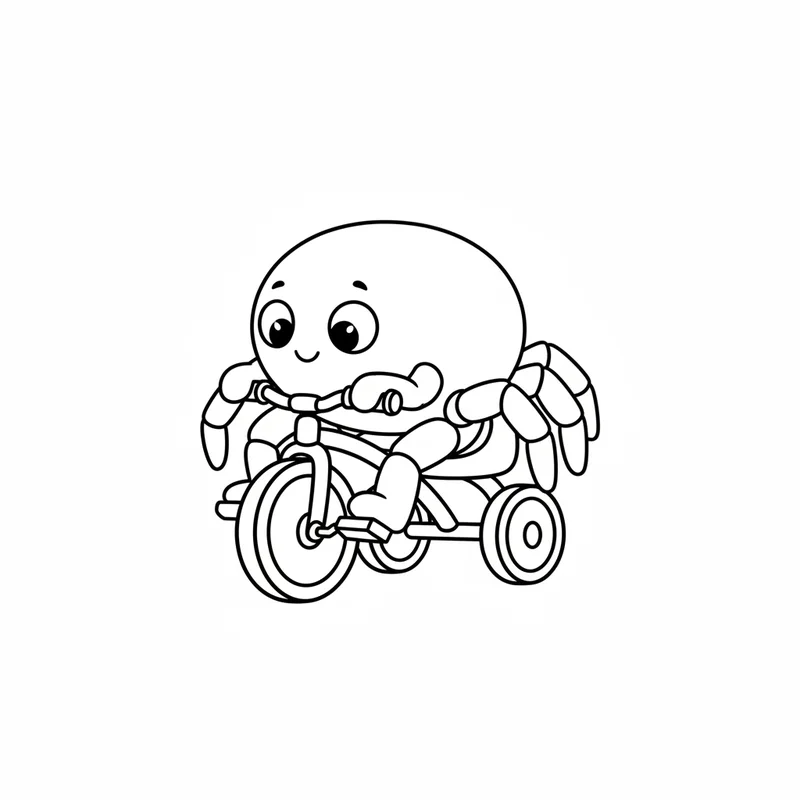 Süße Spinne auf Dreirad zum Ausmalen