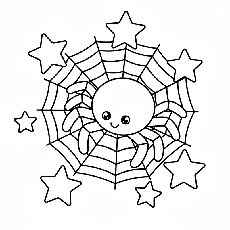 Süße Spinne im Spinnennetz zum Ausmalen