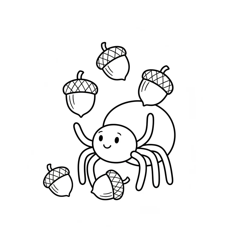 Süße Spinne mit Eicheln zum Ausmalen