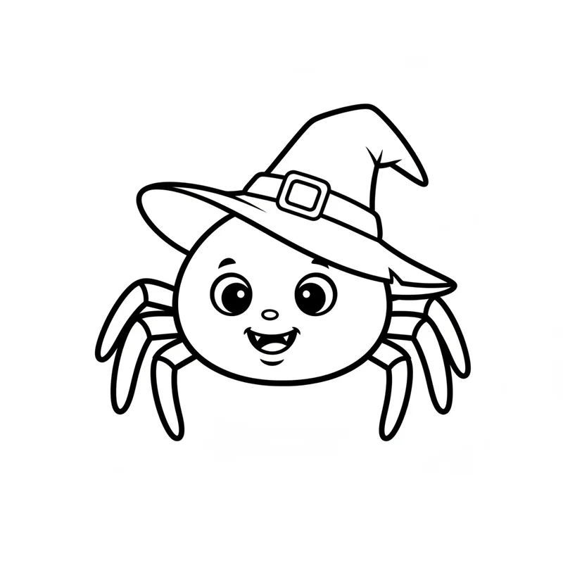 Süße Spinne mit Hexenhut zum Ausmalen