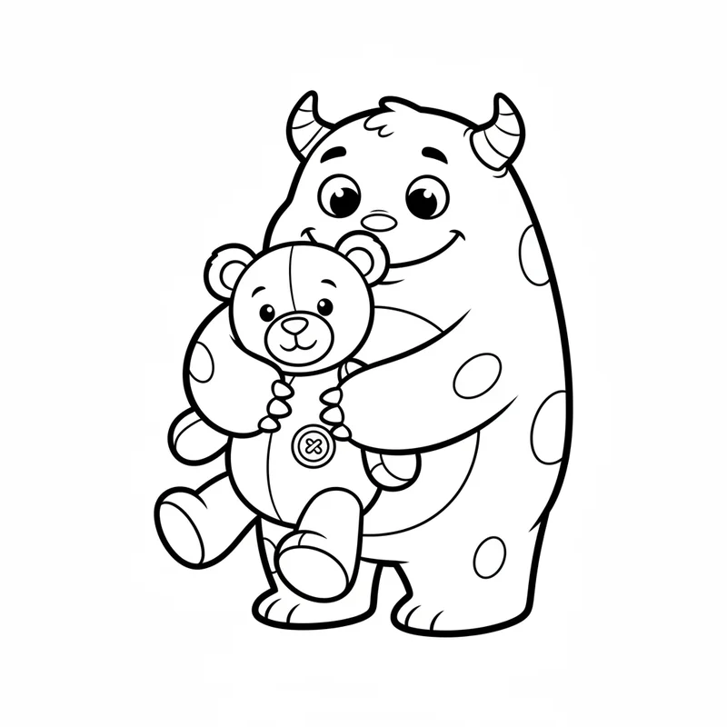 Süßes Monster mit Teddybär zum Ausmalen