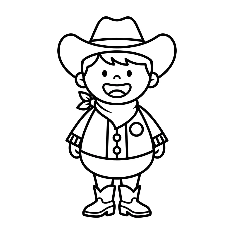 Kind als Cowboy verkleidet zum Ausmalen