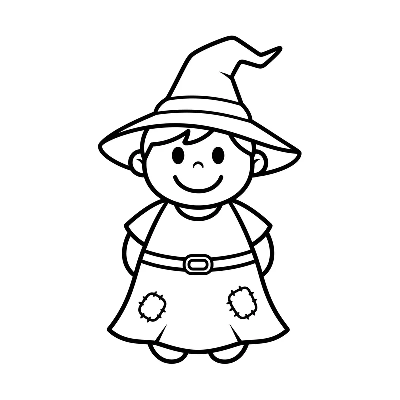 Kind als Hexe verkleidet zum Ausmalen
