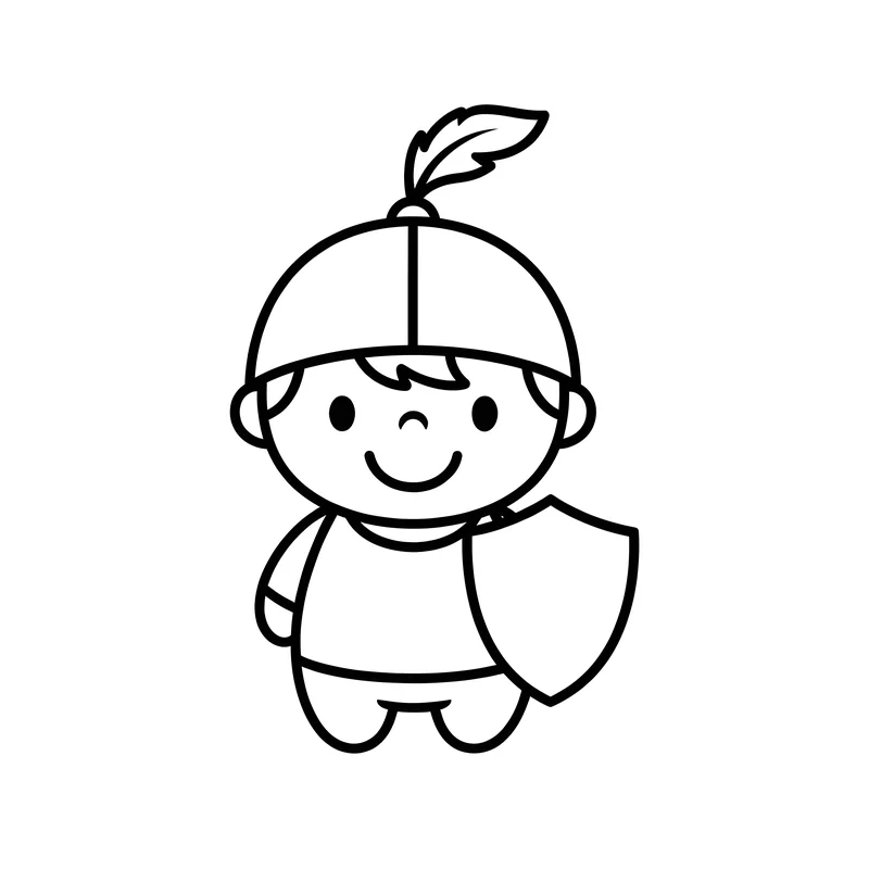 Kind als Ritter verkleidet zum Ausmalen