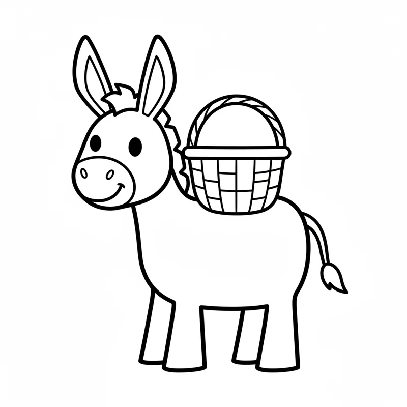 Freundlicher Esel mit geflochtenem Korb zum Ausmalen