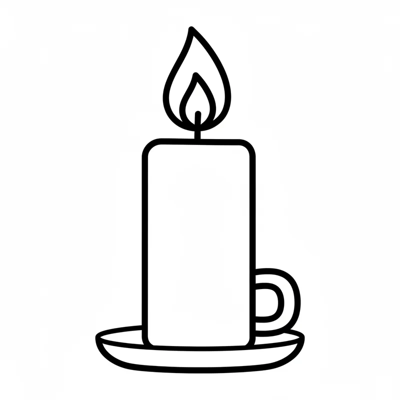 Brennende Kerze im runden Halter zum Ausmalen